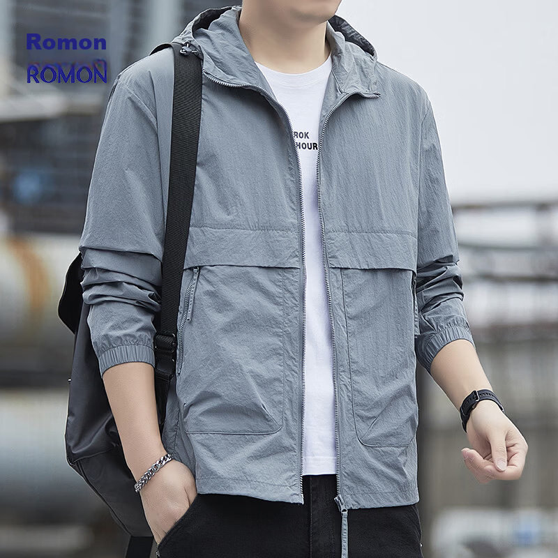 ROMON Men's Summer Outdoor Water-Repellent Fishing Jacket Breathable Ice Silk Cooling Coat 2682 Dark Gray L