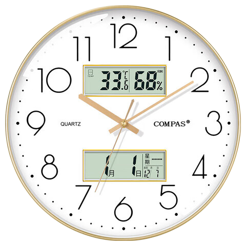 Compas Living Room Clock Perpetual Calendar Bedroom Quartz Wall Clock Calendar Hanging Clock C3219-2 Light Luxury Gold 35cm