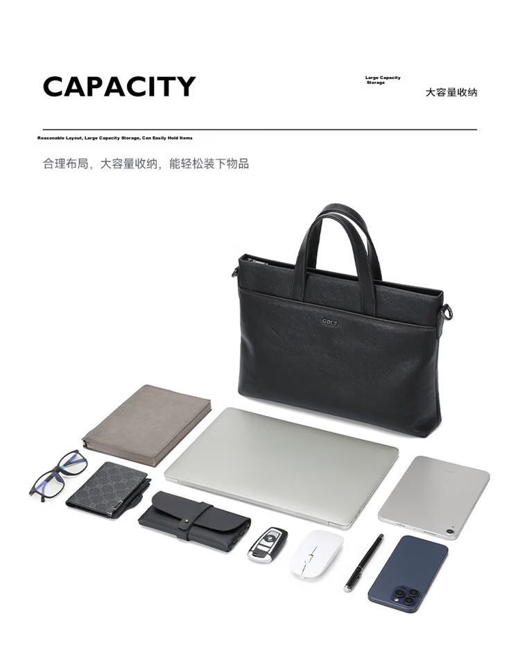 GOLF Business Briefcase Men's Soft Leather 14/16 Inch Laptop Bag Shoulder Crossbody Office Document Bag 7