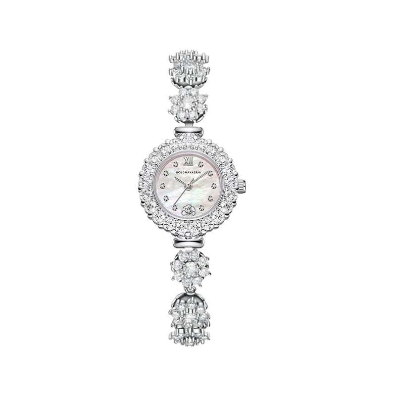 BCBG Valentine's Day Gift Watch for Women, Elegant Full-Drilled Iridescent Mother-Of Dial, Ladies' Quartz Watch Gift for White-Collar Women And Female Students