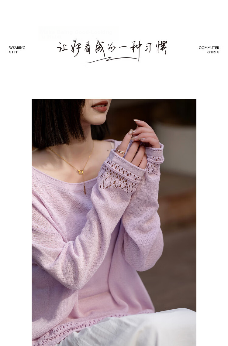 Demana [with Tencel] Spring Cloud Oxygen Cotton Crew Neck Jacquard Hollow Lace Loose Slim Knit Sweater for Women Premium Feel 10