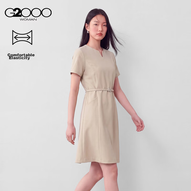 G2000 Women's 2026 Spring Summer Draped Short Sleeve Dress with Belt Comfortable Stretch Mall Edition