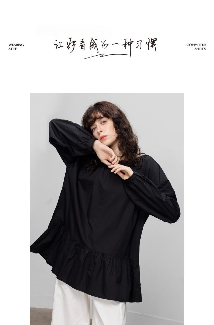 Demana [Pure Cotton Poplin] Spring Elegant Round Neck Mid-Length Doll Shirt Loose Small Size Blouse for Women 13