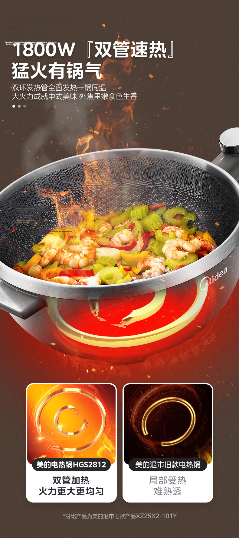 Midea Electric Frying Pan Electric Steamer Electric Cooker Electric Hot Pot Multi-Functional Household 4L 304 Honeycomb Crystal Multi-Purpose Electric Heating Pot MC-HGS2812 11