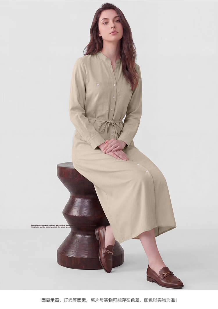 G2000 [Lyocell Linen Blend with Belt Mall Same Style] Women's 2026 Spring Summer Long Sleeve Dress 12