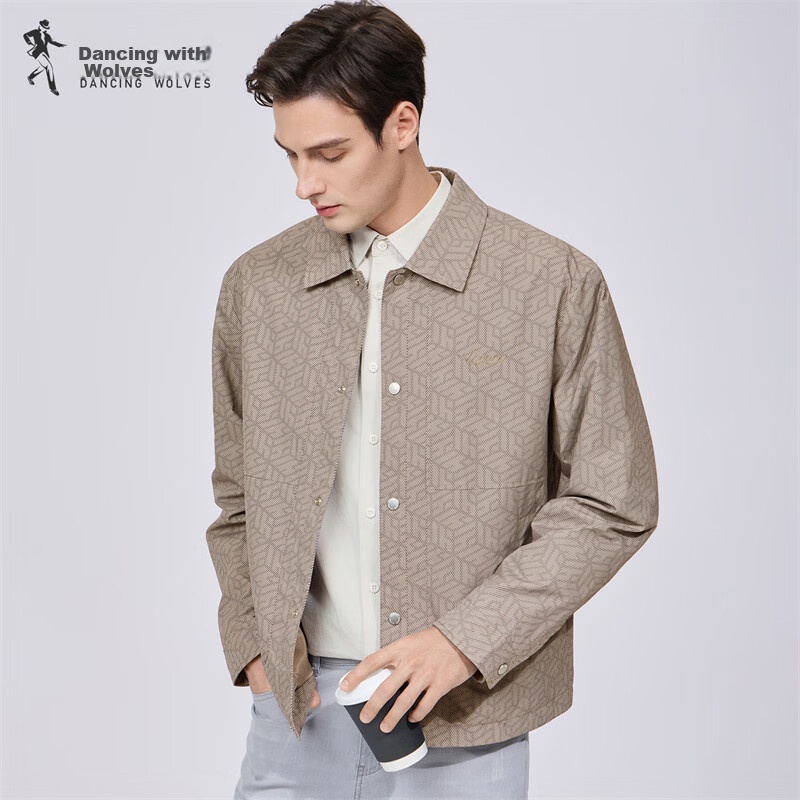 Dancing with Wolves [Trendy Full Print] Commuter Workwear Men's Premium Easy-Care Jacket Versatile Coat 701 Khaki S