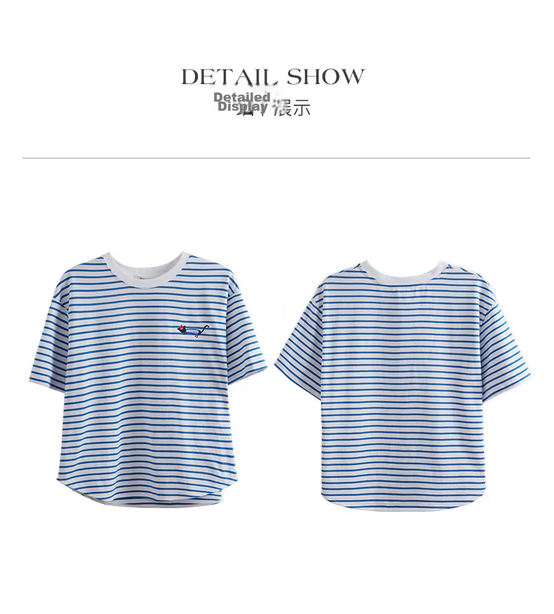 Olrain Blue and White Striped Short Sleeve T-Shirt Summer New Fashion Youthful Top Blue and White Stripes XL 18