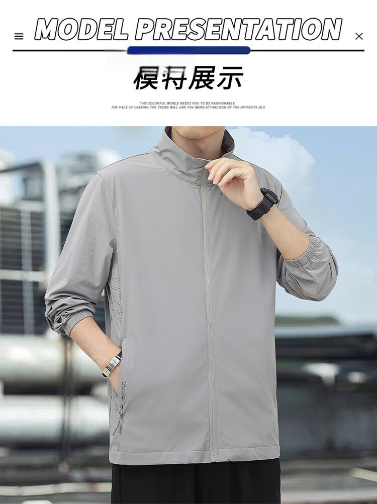 ROMON Men's Summer Outdoor Casual Sun Protection Jacket Stand Collar UV Protection Skin Jacket Blue 3XL 10