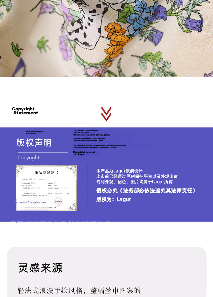 Lagur "French Wonderland" 100% Mulberry Silk Small Scarf 12 Momme Silk Triangle Neck Scarf Spring Autumn Cream Yellow 6