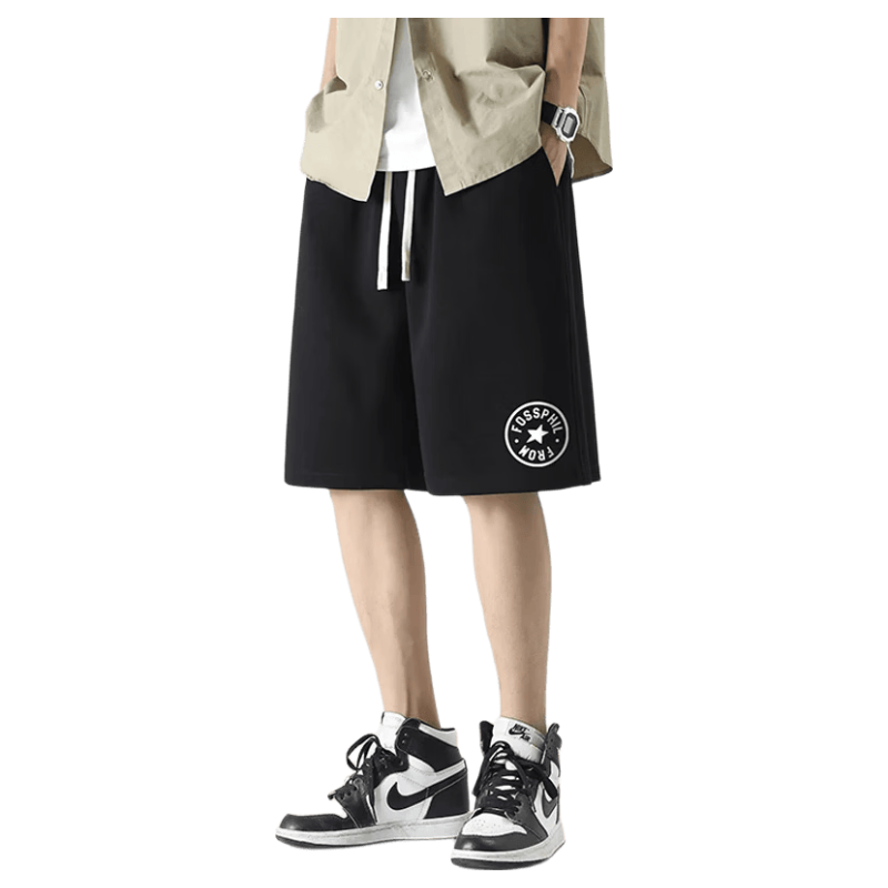 Foss Phil Men's Shorts, Summer Lightweight Five-Point Pants, Trendy Loose Casual Sports Menswear FPD03 Black L