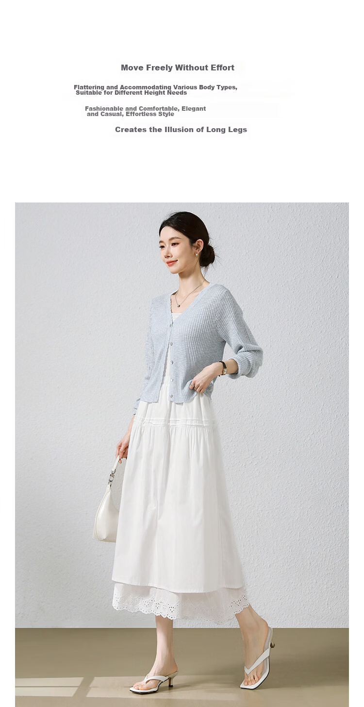 Demana [100% Cotton Poplin] Summer Elastic Waist Lace Splice Mid-Length Loose A-Line Slimming Skirt for Women Premium Quality 6