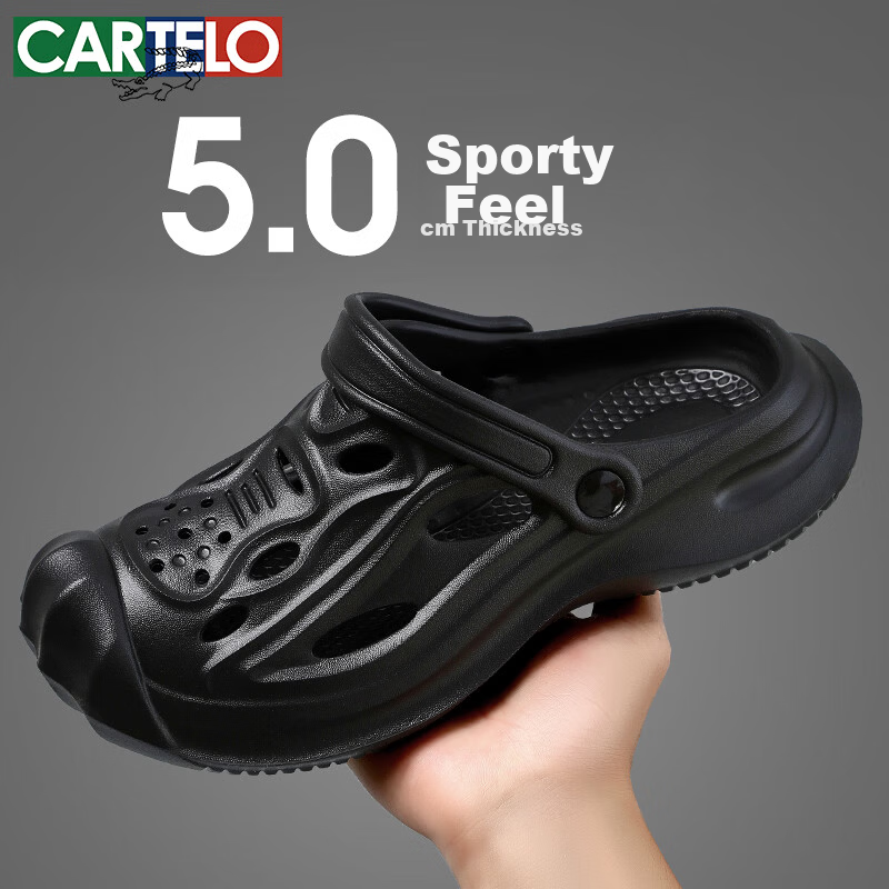 CARTELO New Men's Casual Open-Toe Sandals Summer Outdoor Hole Shoes NE01 Black 36-37