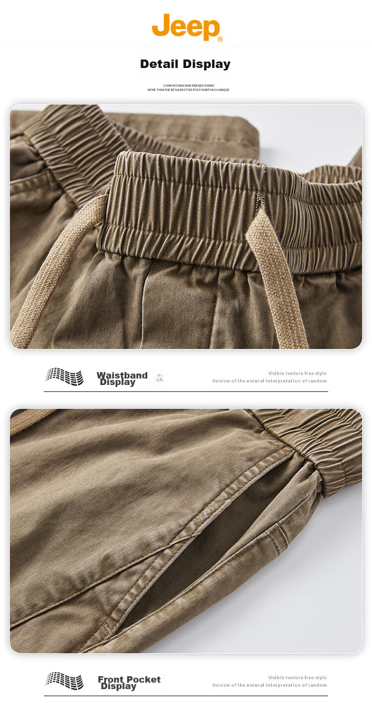 JEEP Men's Summer Casual Breathable Loose Cargo Shorts, Versatile Five-Point Pants, Khaki, XL 19