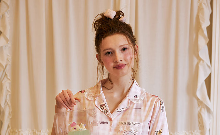 Gukoo Women's Summer Pajamas Ice Silk Sweet Plaid Homewear Set Thin Mesh Pink S 20