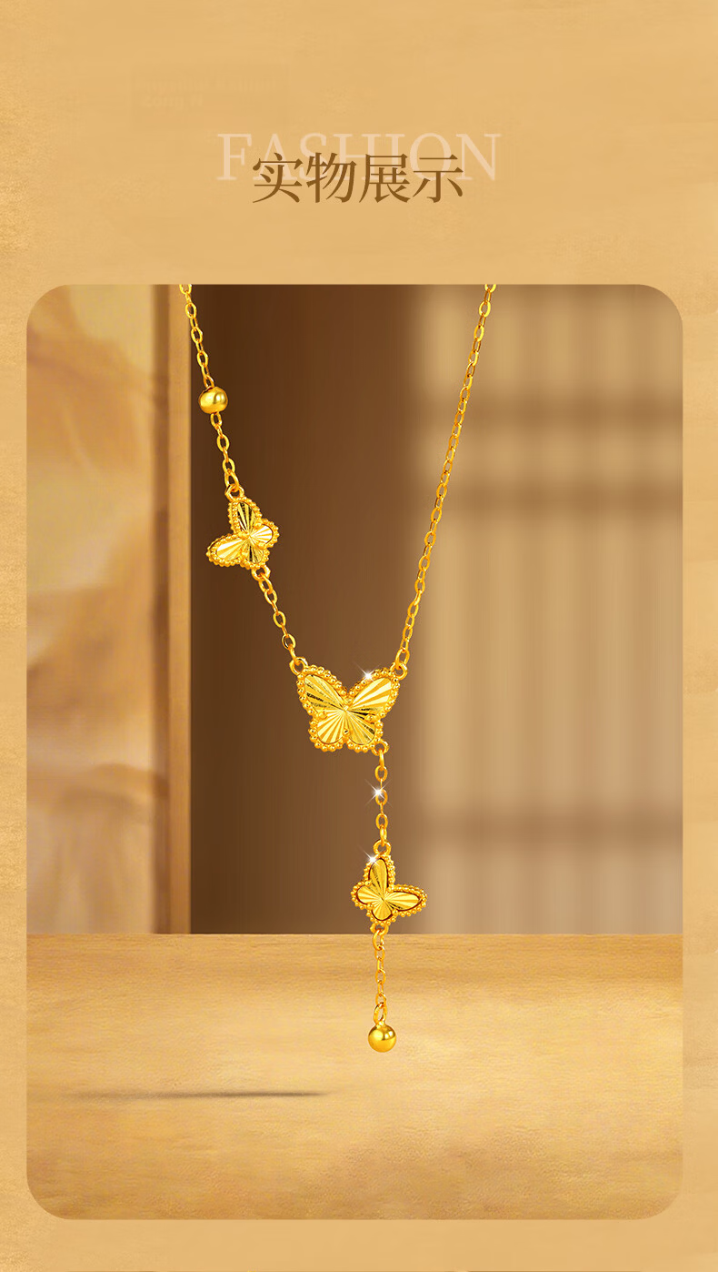 Jinliufu Auspicious Necklace for Women S925 Silver Butterfly Tassel Chain Pure Silver Gold Pendant Mother's Day Gift for Girlfriend 8
