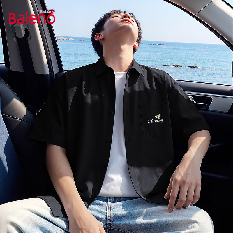 Baleno Short Sleeve Jacket Men Summer Korean Style Unisex Polo Collar Cardigan Loose Casual Cool Breathable Shirt