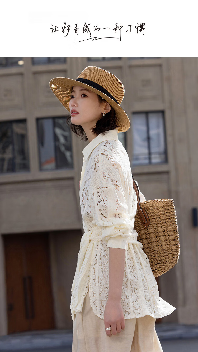 Demana Lace Whisper Spring Cloud Soft Cotton Korean Style Lapel Irregular Tie Hollow Asymmetric Women's Shirt 1