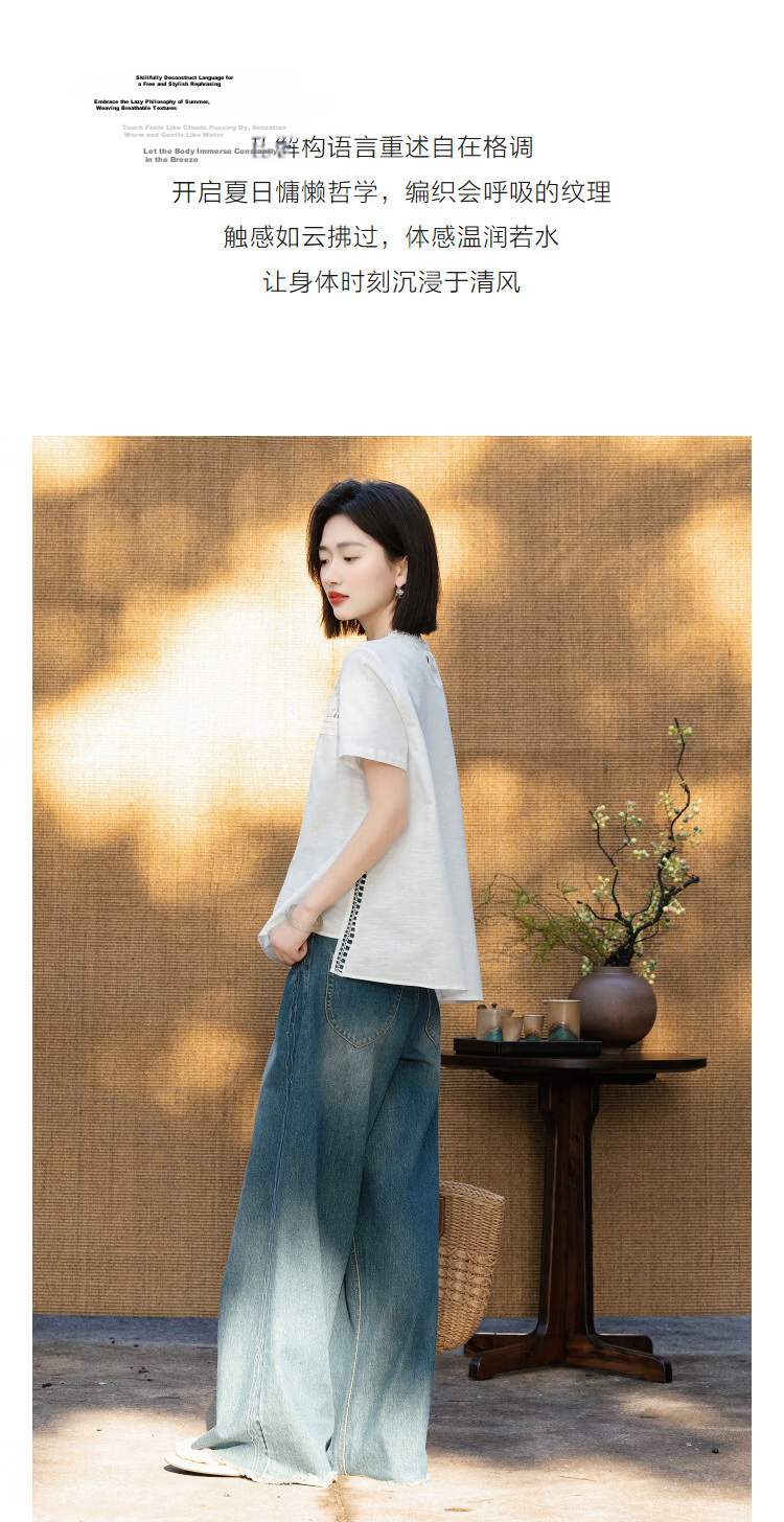 Demana Fresh Cotton Summer Elegant Urban Lace Splice Short Sleeve Loose Slimming Shirt for Women High-End Feel 5