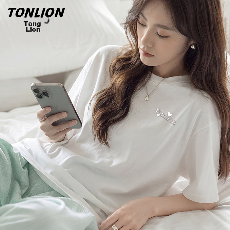 TonLion Women's Pure Cotton Short Sleeve T-Shirt Summer New Loose Fit Simple Design High-End Trendy Half Sleeve Top