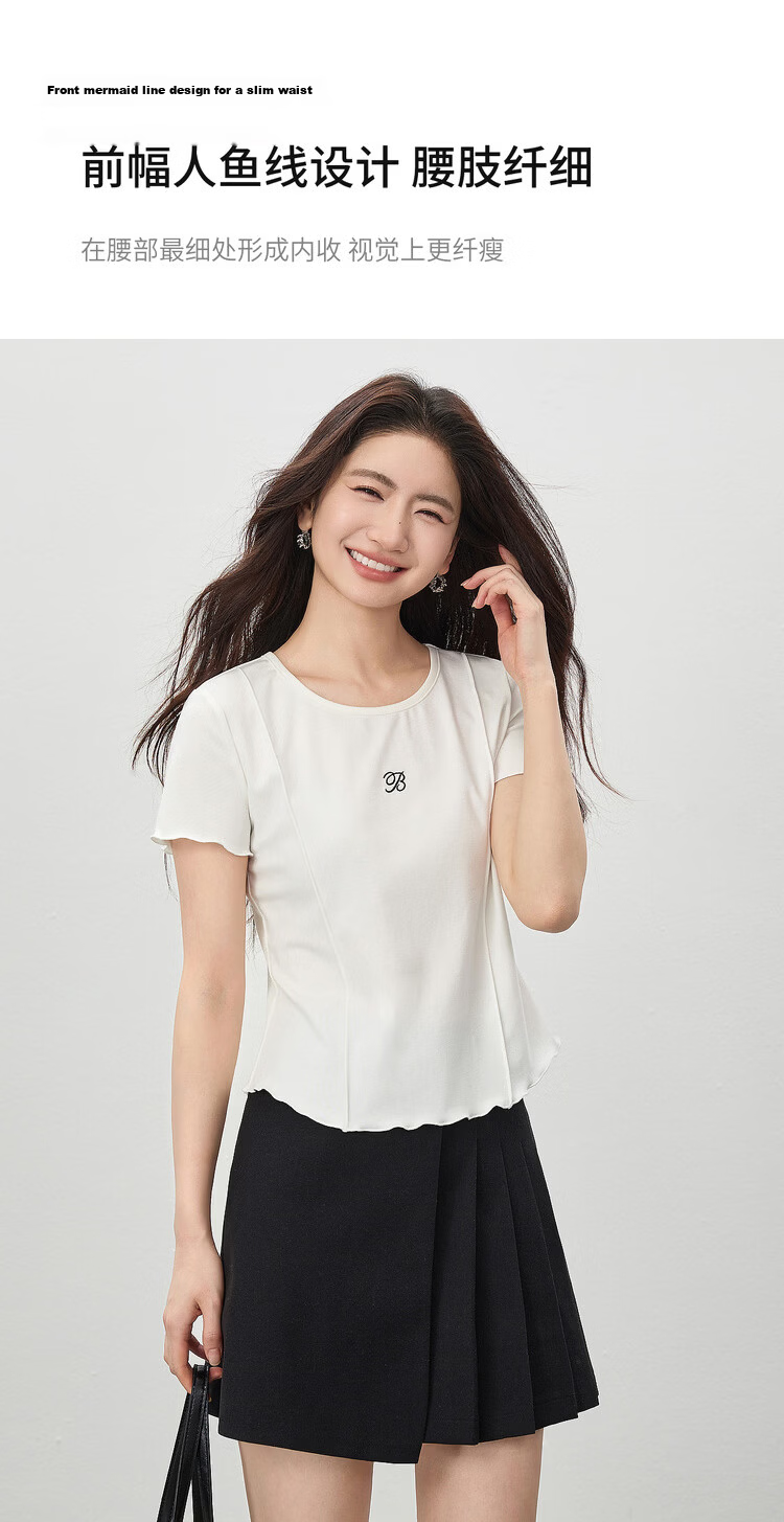 Shangdu Bilai Laisai Erl Cotton Cool Feeling Women's Summer Casual Round Neck Letter Embroidered T-Shirt Elegant Wave Edge Slim Fit Inner Wear 9