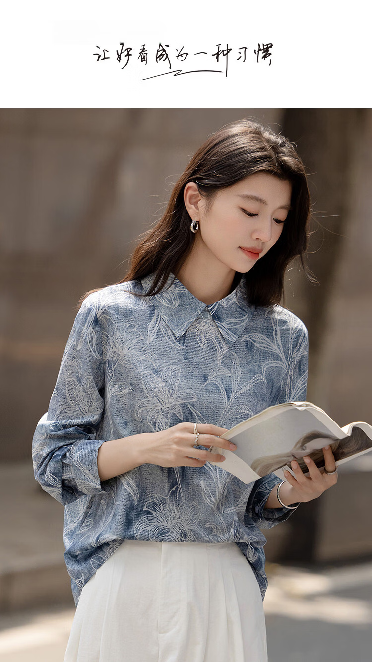 Demana Ink Tie-Dye Spring Vintage Line Print Shirt with Back Collar Opening and Small Button Women's Top 1
