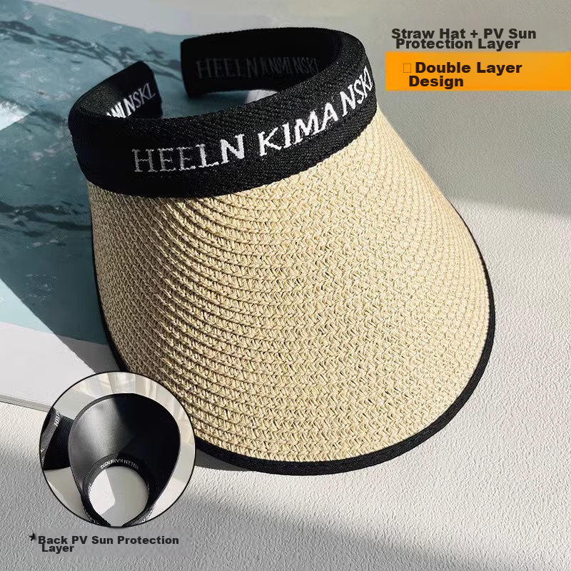 Jingtang Jingpin Women's Sunscreen Hat 2026 Summer Beach Straw Hat UV Protection Open-Top Large Brim Sunshade Face Covering Sun Hat for Cycling 14