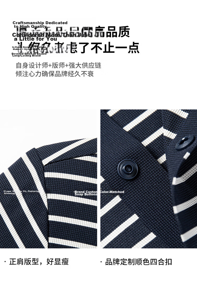 Edenbo Men's Short Sleeve Polo Shirt Spring Summer Striped Skin-Friendly Commuter Top Navy Blue 170/88A (L) 10