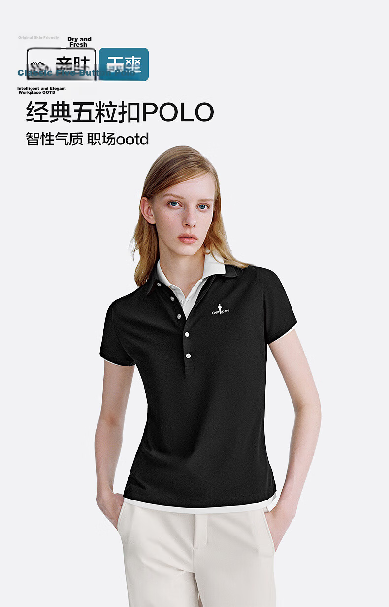 Biyinlefen Summer Women's Fashion Five-Button Commuter Casual Intelligent Elegant Lapel Short Sleeve Polo Shirt 1