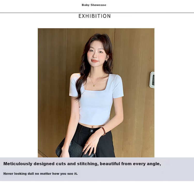 Herbal Original Color Short Sleeve T-Shirt Women Pure Cotton Top Base Shirt French Square Neck Straight Shoulder Summer 2026 New Unique Design Niche Loose Fit 2