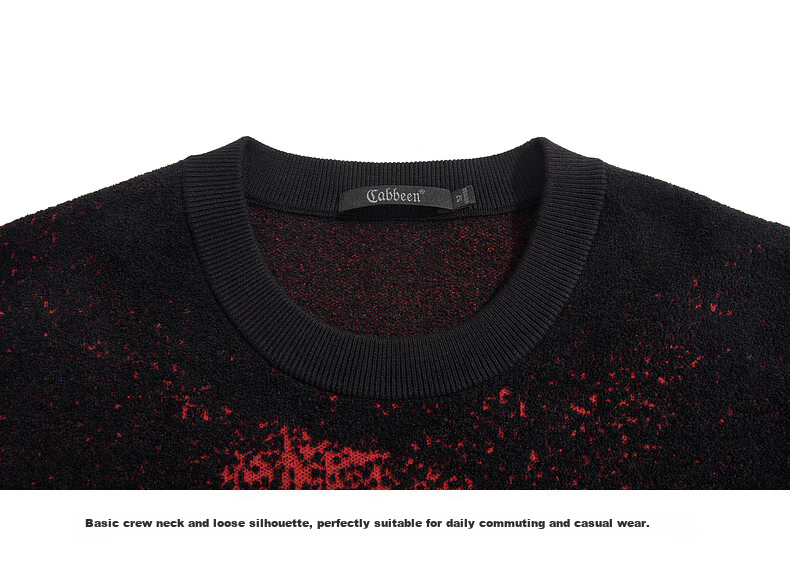 CABBEEN Ink Texture Jacquard Artistic Color-Block Knit Sweater Men 2026 Spring Soft Warm Long Sleeve Pullover 12