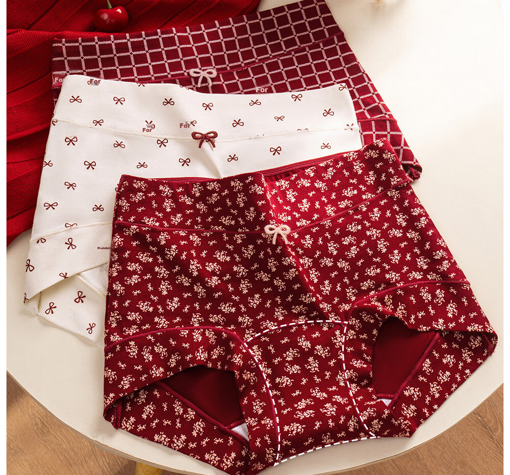 Jindu Women's Red Pure Cotton Class A Boxer Briefs, Girls' 10A Antibacterial Full Cotton Extended Crotch Four-Point Shorts 6