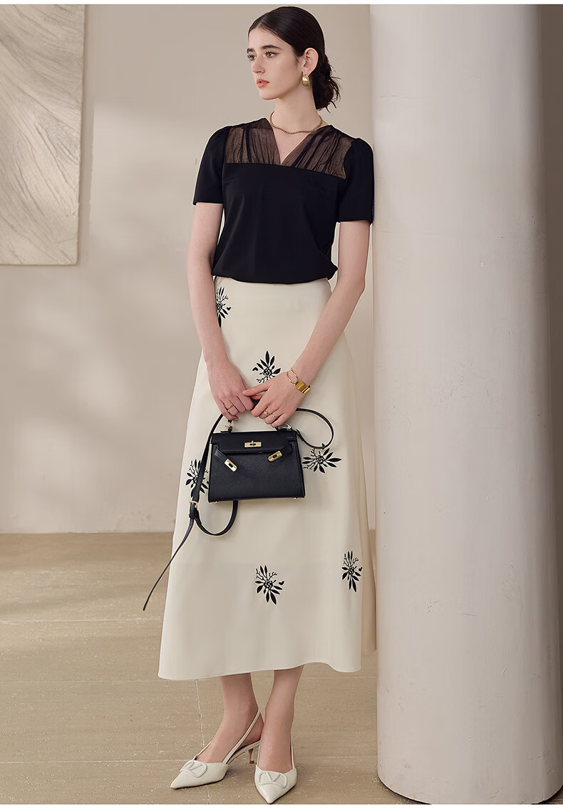 ROEYSHOUSE Mesh Splice Short Sleeve T-Shirt Women Summer Puff Sleeve Slim Top 13737 Black M 12