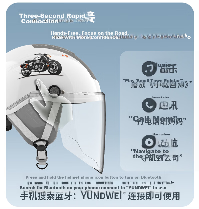 Yundianwei Electric Scooter Helmet, 3C Certified, Safety Helmet for Men And Women, Large Head Circumference, All-Season Motorcycle Half Helmet, Smart Bluetooth Tail Light Model, Carbon Gray Pattern, Extra-Large Size 5