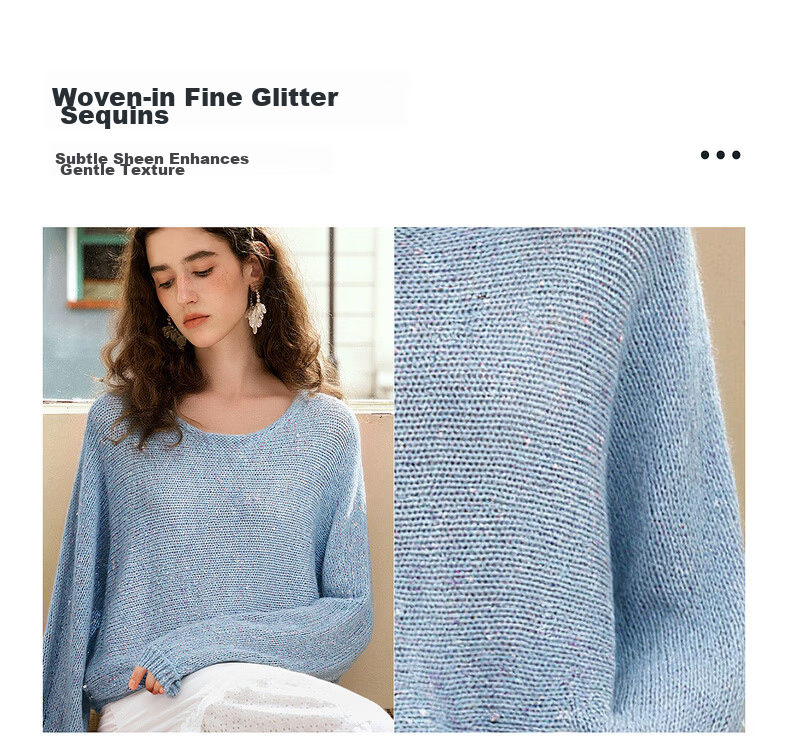 Olrain Eurielle Elegant Off-Shoulder Batwing Sleeve Knit Pullover Sweater Blue M Spring New Arrival 13