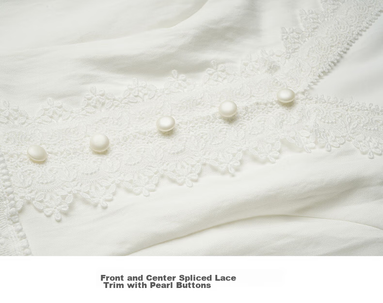 Olrain French Style V-Neck Lace Trim Waist Cinched Sleeveless Vest Dress Long Dress White M 23