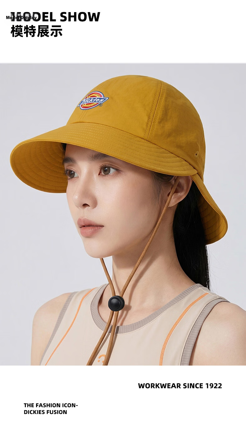 Dickies New Solid Color Double Brim Sunshade Fisherman Hat Unisex Couple Large Brim Breathable Sun Protection Hiking Cap Blue 15