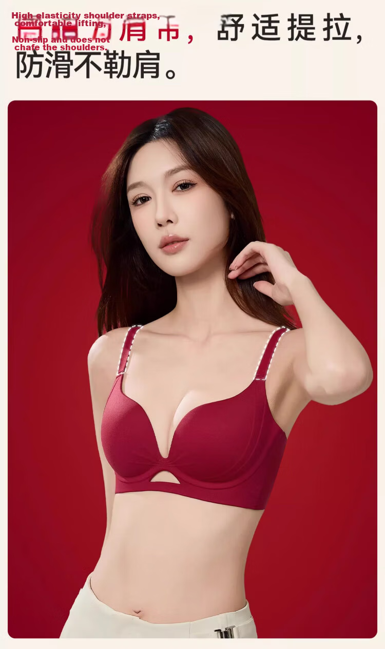 Xueqiman Red Lingerie Set for Zodiac Year Women Push-Up Sexy Seamless Bra Gift Box Wedding Lucky Red 7