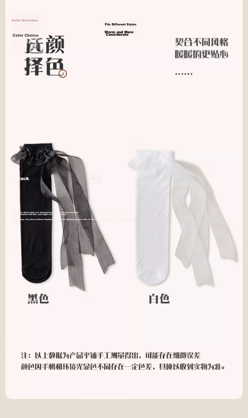 Langsha Women's Ultra-Thin Lace Bow Tie Black Lace Mid-Calf Socks Japanese JK Style Sexy Girl Leg Socks Spring Summer 12
