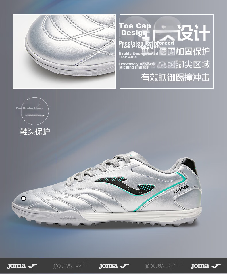 JOMA Men's Football Shoes TF Turf Studs 2026 New Soccer Match Training Shoes La Liga 2.0 Silver Size 39 5