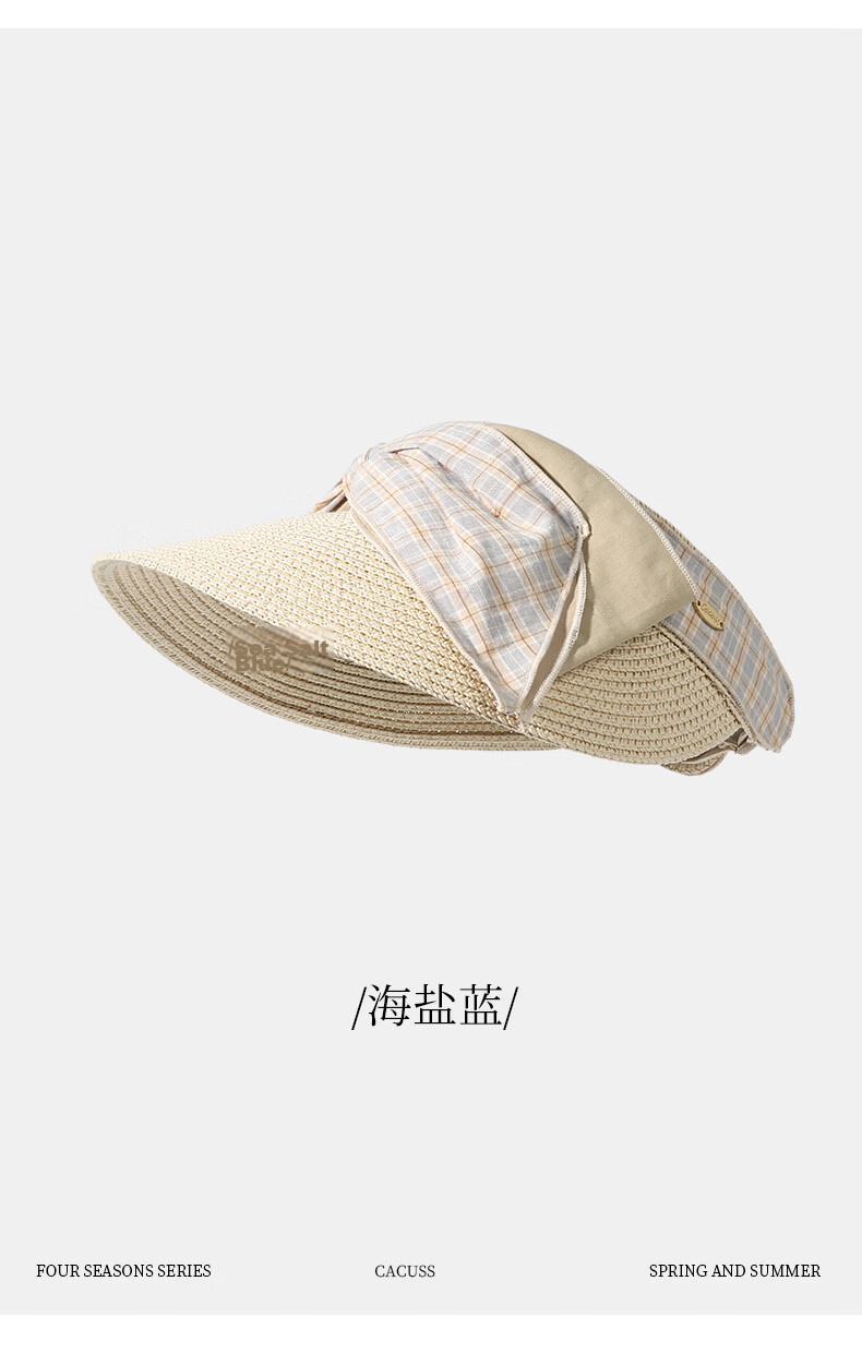 CACUSS Women's Open-Top Hat Spring Summer Bowknot Sunshade Outdoor Beach Vacation Slim Face Sun Hat Sea Salt Blue 10