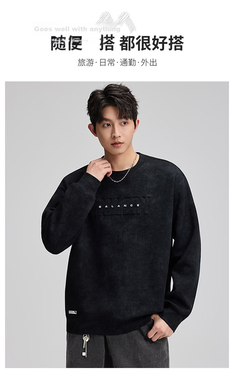 MARK FAIRWHALE Tie-Dye Sweatshirt Men Spring Trendy Brand Crewneck Heavyweight Long Sleeve T-Shirt Base Layer Rock Gray 3XL 3
