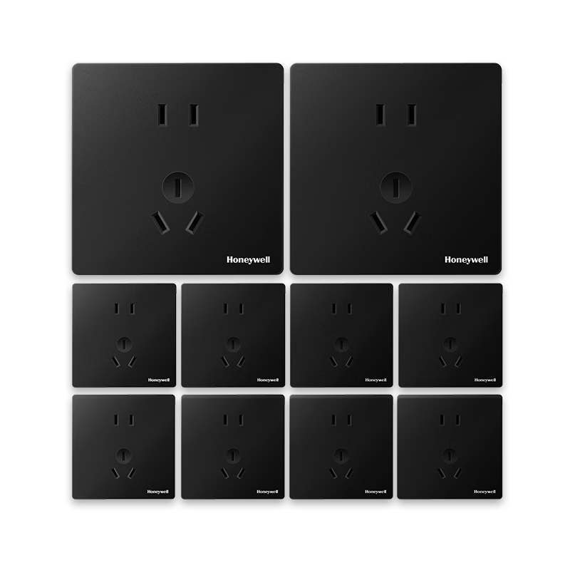 Honeywell Switch Socket Panel Set, 10-Pack Standard Five-Hole Ultra-Thin, Ruiyi T3 Black