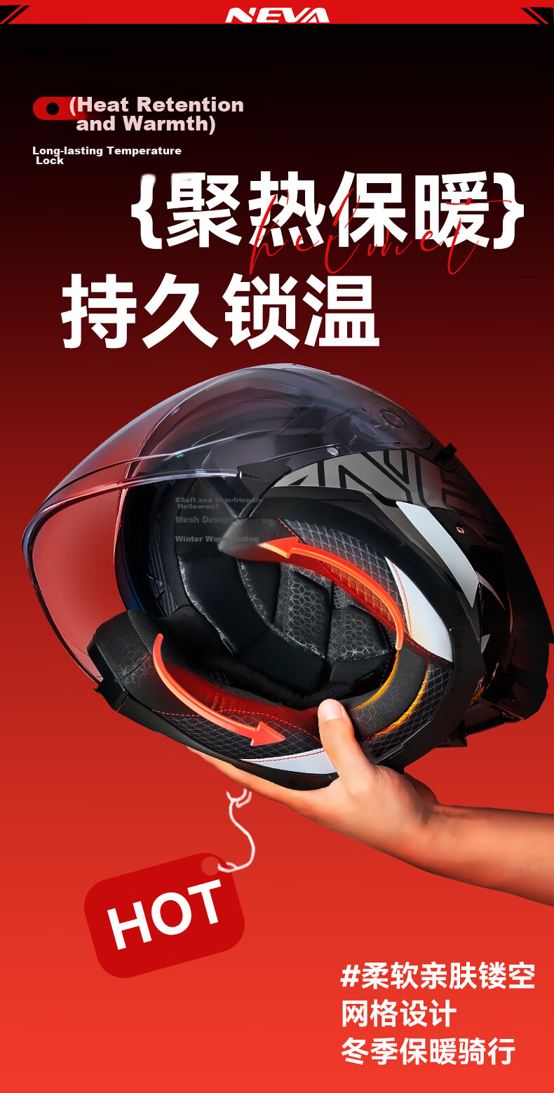 NEVA 3C Certified Motorcycle Helmet Unisex Four-Season Dual Visor 3/4 Safety Helmet 10