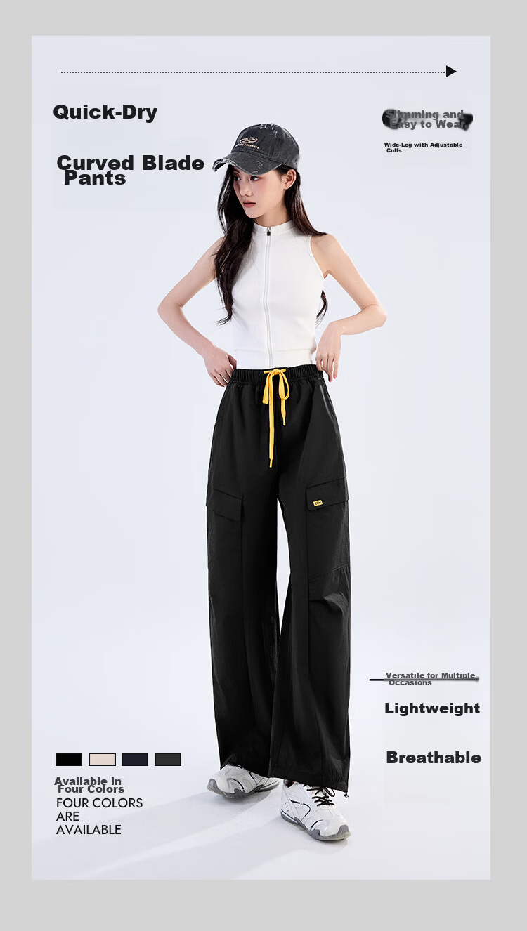 Women's Free Style Cargo Pants Summer Thin 2026 New High Waist Slimming Curved Knife Casual Hiking Loose Wide Leg Paratrooper Pants 1
