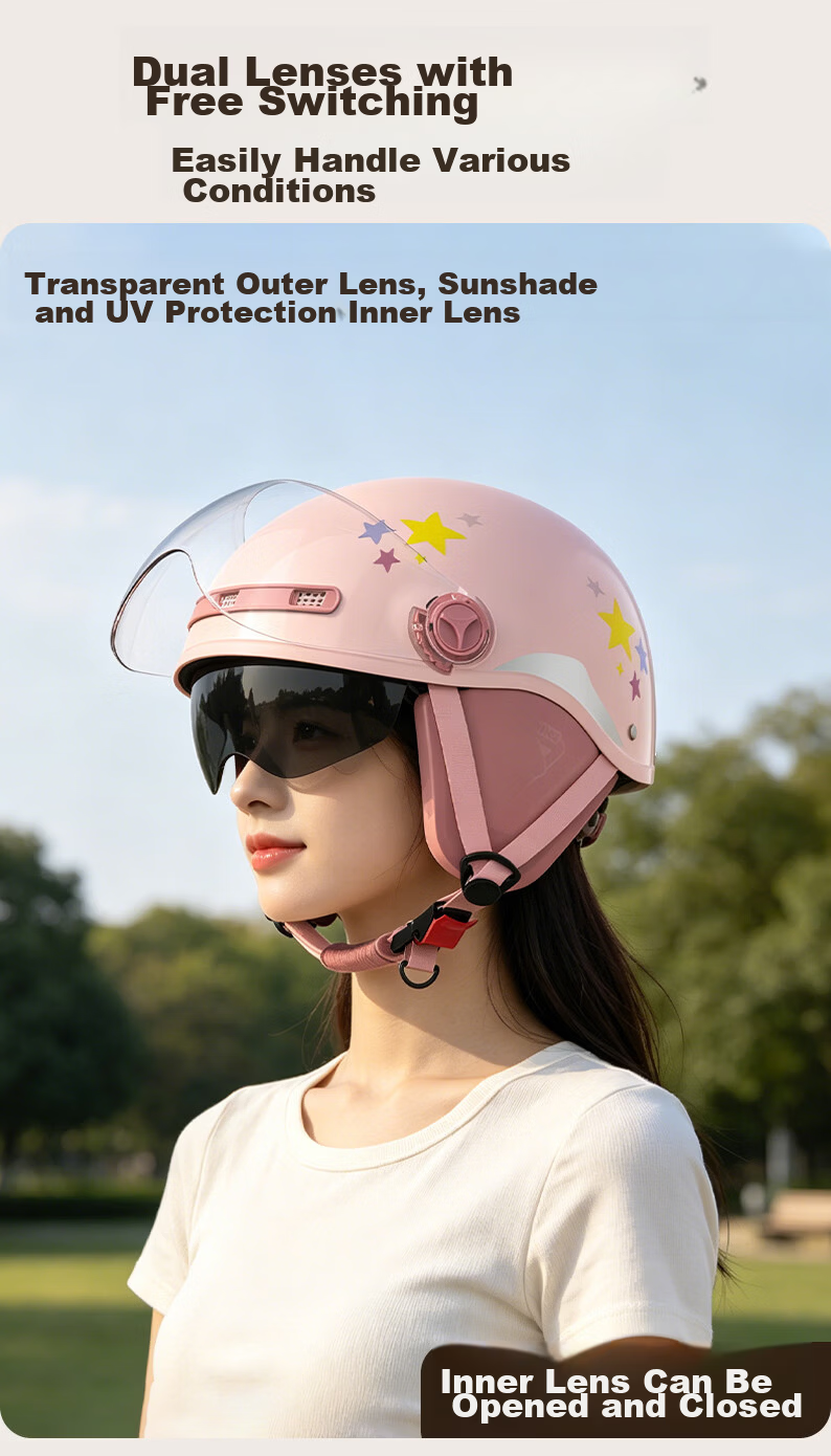 Yundianwei Women's Electric Bicycle Helmet, 3C Certified, Scooter Safety Helmet, Couple And Parent Lightweight Motorcycle Half Helmet for All Seasons, Smart Bluetooth Dual Visor Model, Kabbi Pink, Large Size L 13