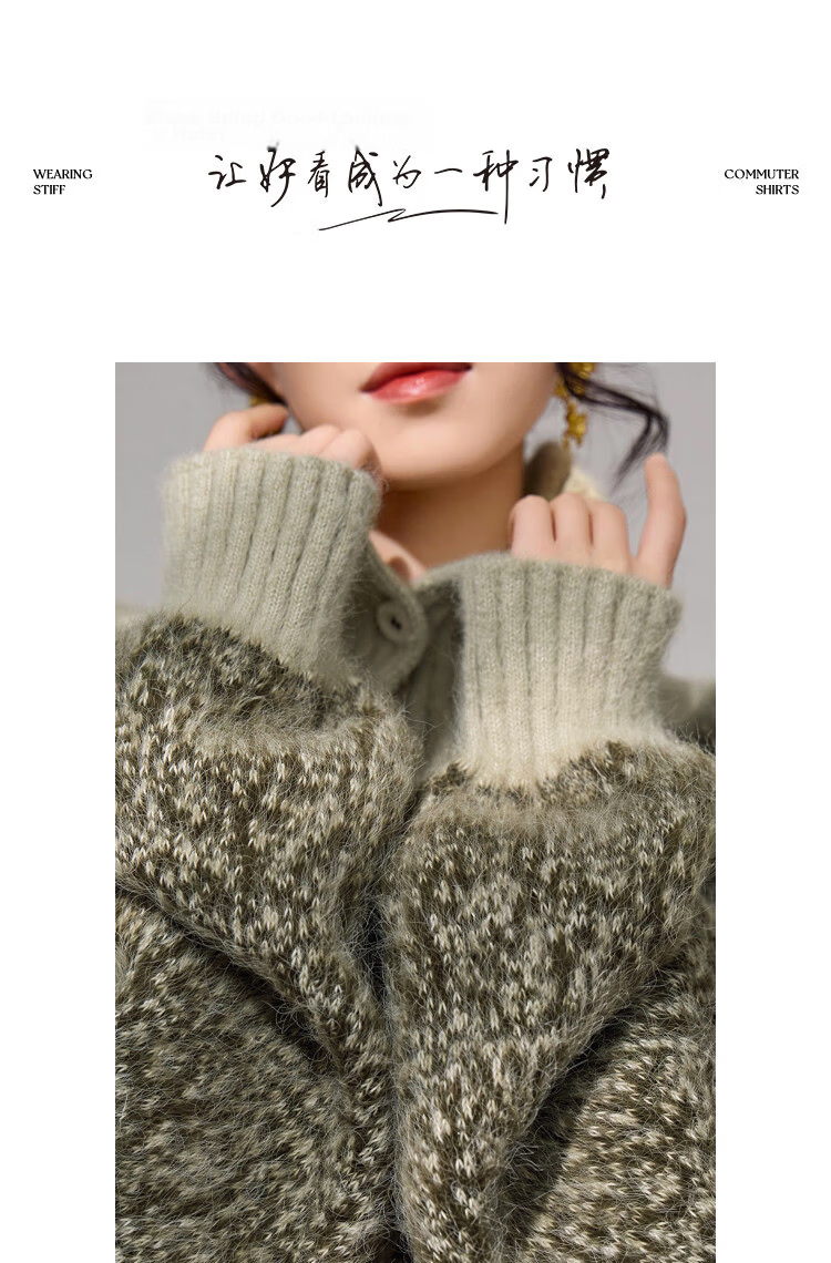 Demana Vintage Style Colorblock Lapel Cardigan with Fluffy Wool Winter Cozy Petite Knit Sweater for Women 12