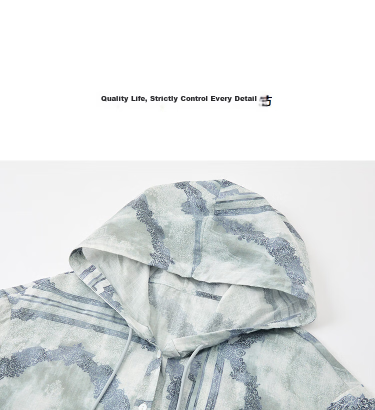 Demana [Yunxiang Pure Cotton] Spring Retro Style Hooded Ink Print Beaded Drawstring Loose Fit Petite Women's Shirt 11