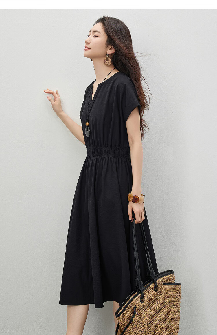 Shangdu Bila Elegant Round V-Neck Korean Style Summer Dress for Women Pear-Shaped Slimming A-Line Dress with Raglan Sleeves Casual Long Dress 15