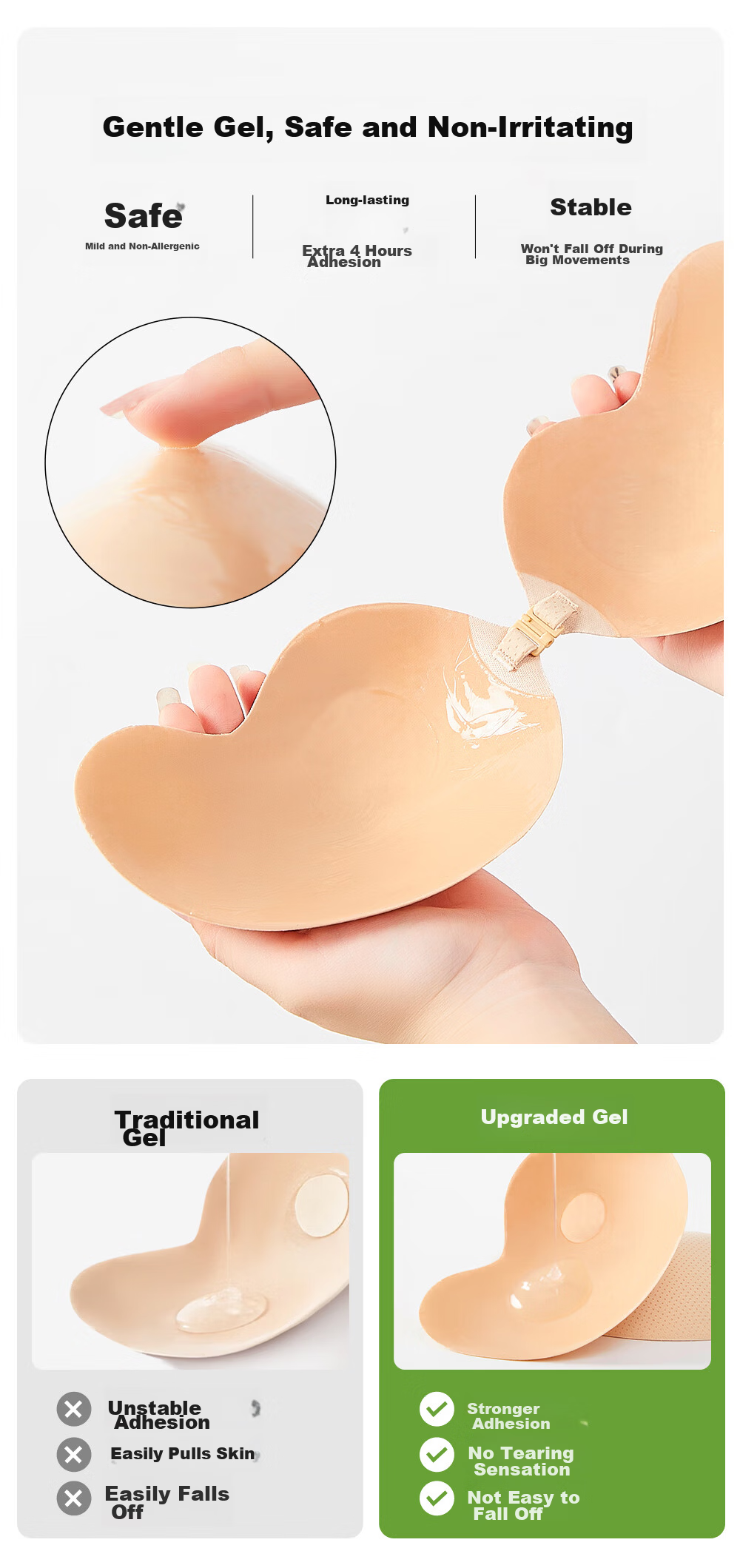 PINK AMY Sticky Cotton Breast Pads Women’s Wedding Dress Summer Push-Up Large Cup Invisible Nipple Covers 2