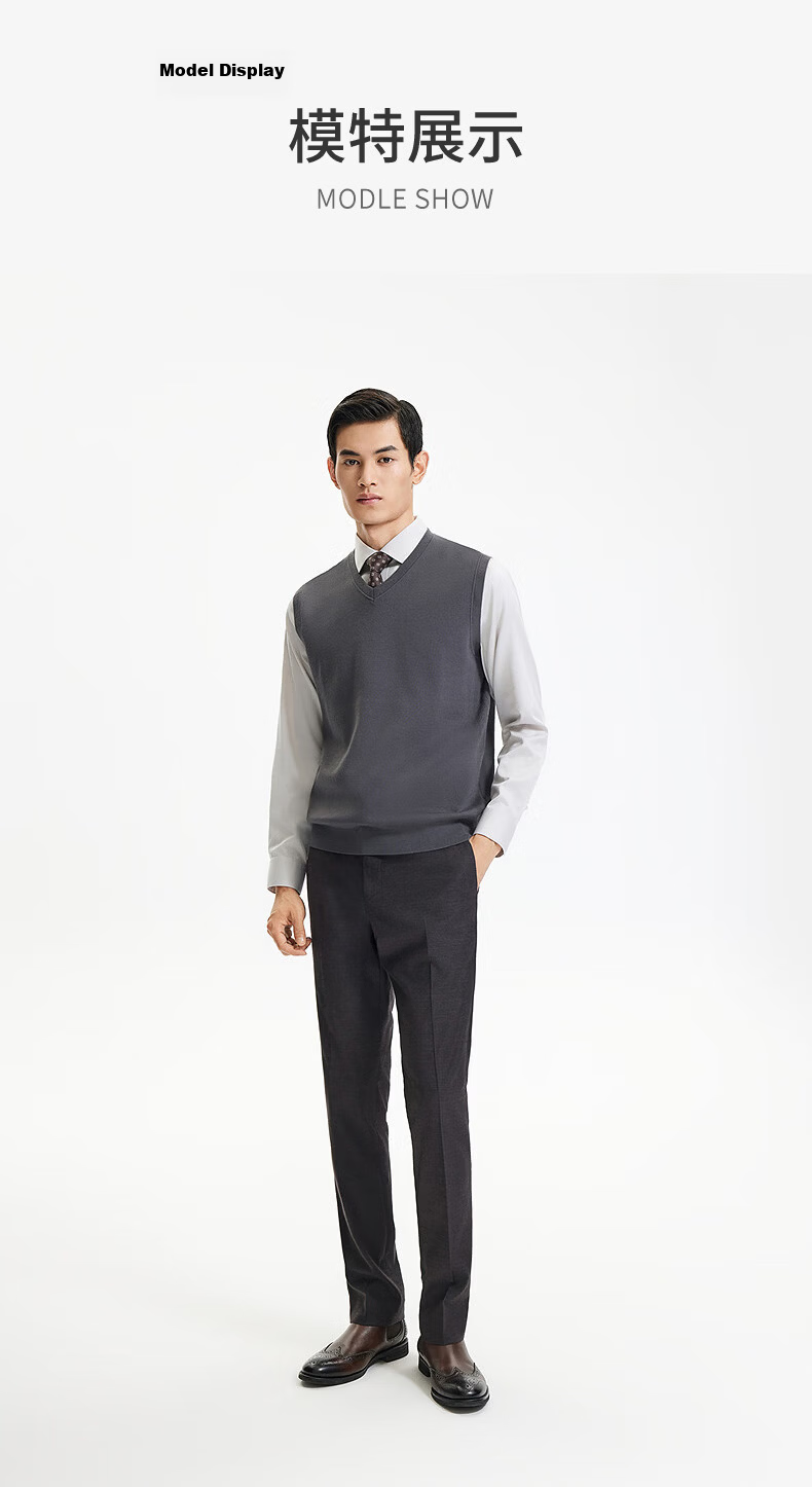 Goldlion Wool Blend 25 Autumn Winter Vest Warm V-Neck Pullover Sweater Men Dark Gray 2XL 8